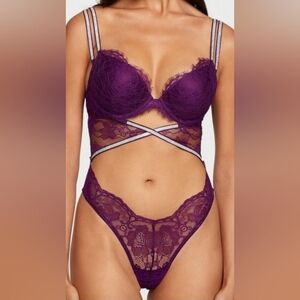 XL 💜Victoria's Secret Double Shine Strap Lace PushUp Teddy